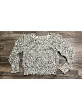 Free People Chunky Cotton Knit Cropped Sweater Womens Medium Gray Black